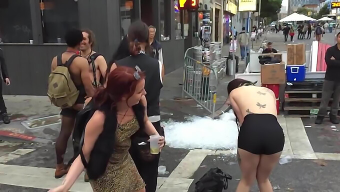 Slow-motion exhibition of public nudity with BDSM elements