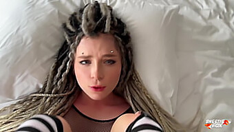 Stunning unstructured girl with dreadlocks and piercings gives deepthroat, engages in rough sex, and swallows cum