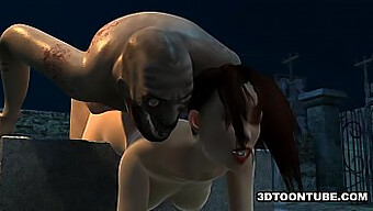 A Well-Endowed Animated Woman Engages In Rough Sexual Activity With A Zombie Outdoors