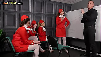 British Stewardesses In Group Femdom Orgy With Oral Pleasure