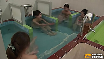 Pervert Guy Fondles Japanese Girls After Shower In Orgy